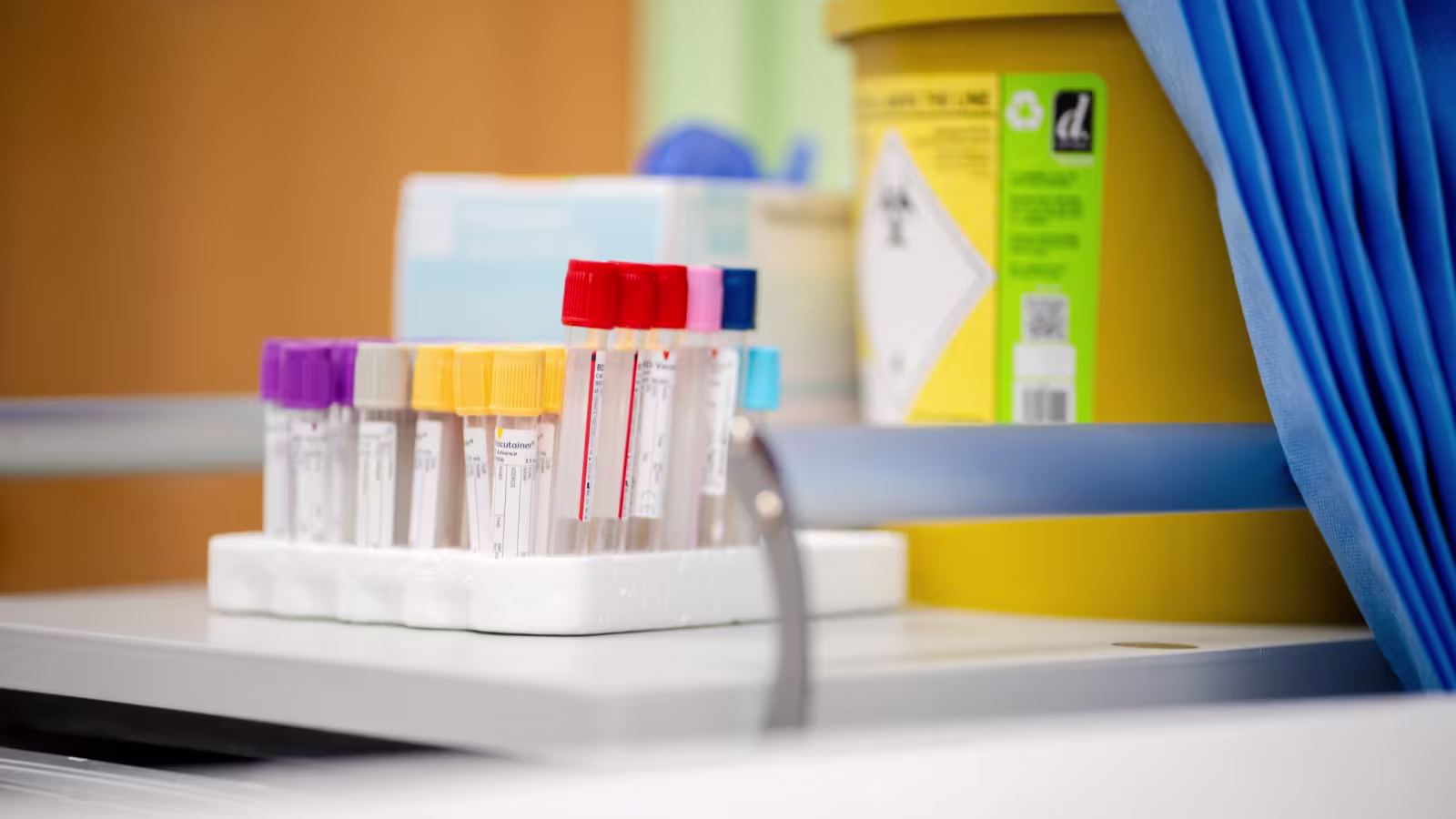 Sample tubes on a tray in a treatment room